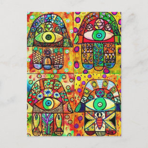 Star Of David Hamsa Vintage Tapastry Postcard