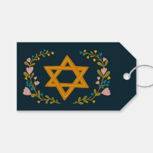 Star of David Hand-drawn Floral Hanukkah Custom Gift Tags