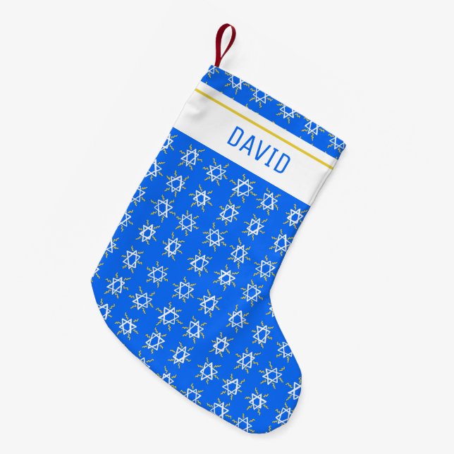 Star of David Hanukkah Pattern Blue CUSTOMIZE IT Small Christmas Stocking (Front (Hanging))