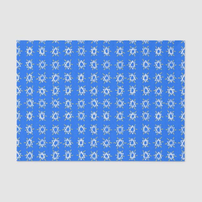 Star of David Hanukkah Pattern Blue White Tissue Paper (Front)