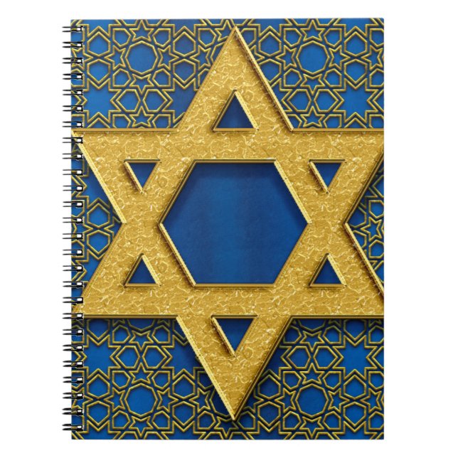 Star of David, Hanukkah Pattern Holiday Gift Notebook (Front)