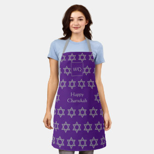 Star of David HAPPY CHANUKAH Monogram Purple Apron