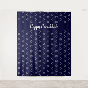 STAR OF DAVID Happy Hanukkah Blue Backdrop Tapestry