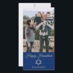 Star of David Happy Hanukkah Blue Family Photo Holiday Card<br><div class="desc">Share your holiday wishes this Hanukkah season with a unique personalized photo card. This festive design features a photo for you to change to your own for a one of a kind design that your family and friends will adore!. Below the photo is the sentiment that reads "Happy Hanukkah" in...</div>