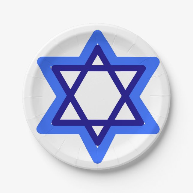 Star of David Happy Hanukkah Chanukkah Jewish Paper Plate (Front)