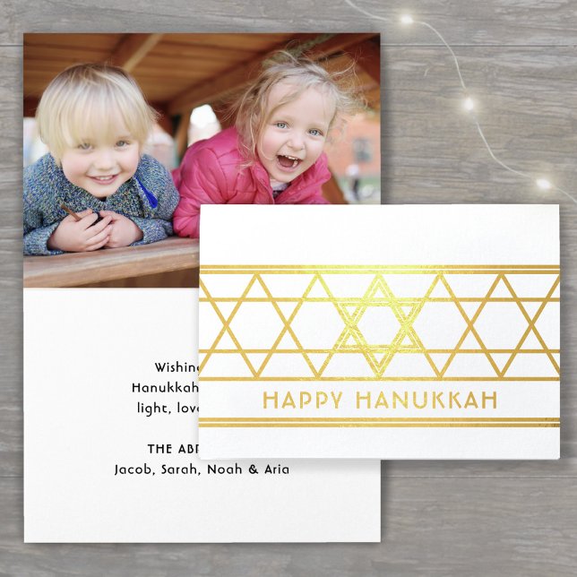 Star of David Happy Hanukkah Modern Simple 1 Photo Foil Card (Creator Uploaded)