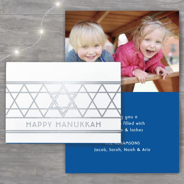 Star of David Happy Hanukkah Techelet Blue 1 Photo Foil Card (Creator Uploaded)