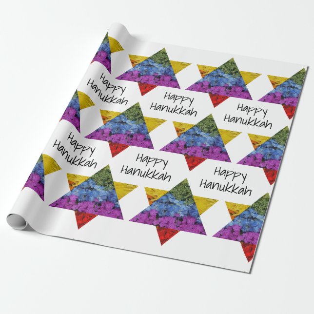 Star of David Happy Hanukkah Wrapping Paper (Unrolled)