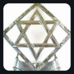 STAR OF DAVID IN SILVER SQUARE STICKER<br><div class="desc">STAR OF DAVID/JEWISH STAR IN SILVER</div>