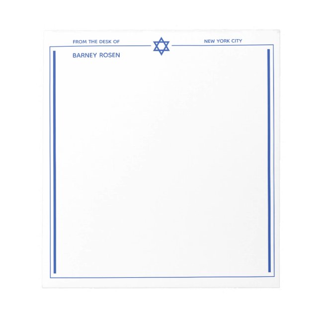 Star of David Israeli Flag Border 5.5 x 6 Inch  Notepad (Front)