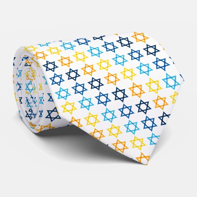 Star of David Jewish Colourful  Tie (Rolled)