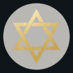 Star of David Jewish Gold Grey Circle Classic Round Sticker<br><div class="desc">Simple classy faux gold foil Star of David on a Grey solid colour background that can be changed to match your needs,  just click 'customize further' and pick a new background colour or add your own text to create your unique design.</div>