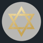 Star of David Jewish Gold Grey Circle Classic Round Sticker<br><div class="desc">Simple classy faux gold foil Star of David on a Grey solid colour background that can be changed to match your needs,  just click 'customize further' and pick a new background colour or add your own text to create your unique design.</div>