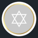 STAR OF DAVID jewish spot circle grey Classic Round Sticker<br><div class="desc">*** NOTE - THE SHINY GOLD FOIL EFFECT IS A PRINTED PICTURE A cute little LOVE sticker that can be used for any occasion - wedding, baby shower, birth announcement, graduation, anniversary, handmade craft items or clothing for small business packaging etc... TIPS 1. To change the main colour hit the...</div>