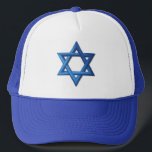 Star of David Jewish Trucker Hat<br><div class="desc">The Star of David is the most common symbol of Judaism and the State of Israel. Shown in vibrant gradient blue. The Star of David is a six-pointed star made up of two triangles superimposed over each other. In Judaism it is often called the Magen David, which means the "shield...</div>