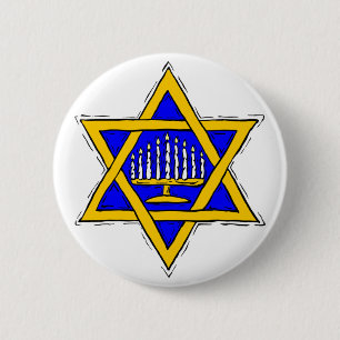 Star of David & Menorah 2 Inch Round Button
