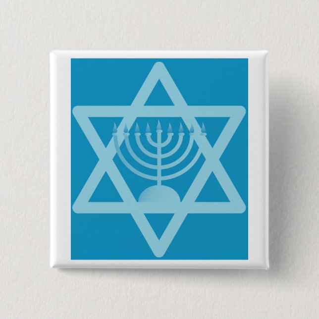 Star of David Menorah 2 Inch Square Button (Front)