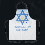 Star of David, Menorah Hanukkah Sameach Apron<br><div class="desc">Star of David and Menorah on this apron with Hanukkah Sameach greeting and editable text. You can clear the text box if not required.</div>