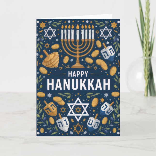 Star of David Menorah Pattern – Happy Hanukkah Card (Front)