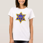 Star of David & Menorah T-Shirt<br><div class="desc">Yellow Star of David filled with blue and a menorah.</div>