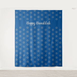 STAR OF DAVID   Mid Blue   Happy Hanukkah Backdrop Tapestry