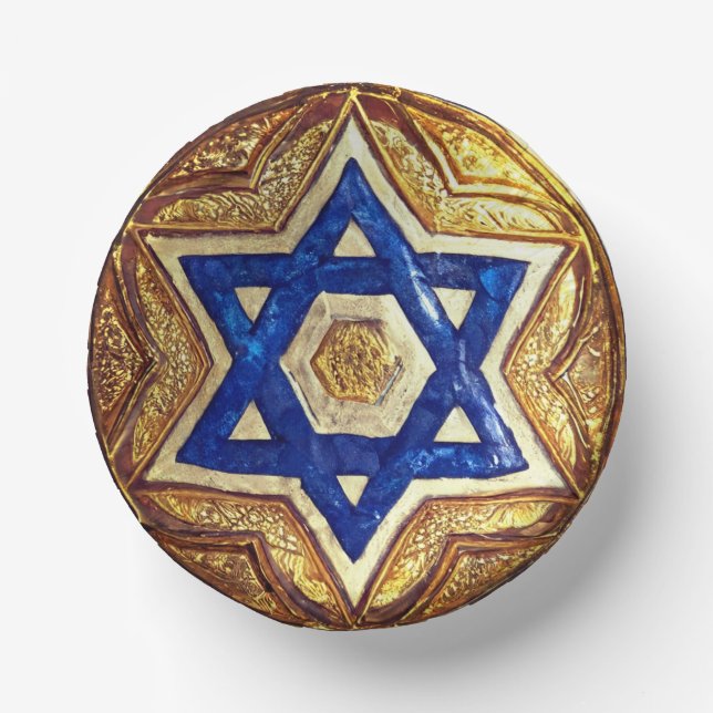 Star of David Paper Bowls, 7" Round Paper Bowl Plate (Front)