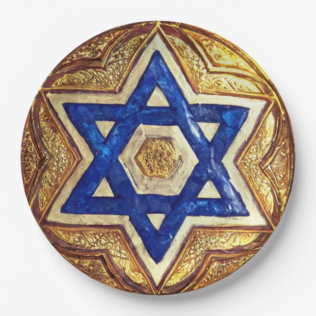 Star of David Paper Plates, 9" Round Paper Plate (Front)