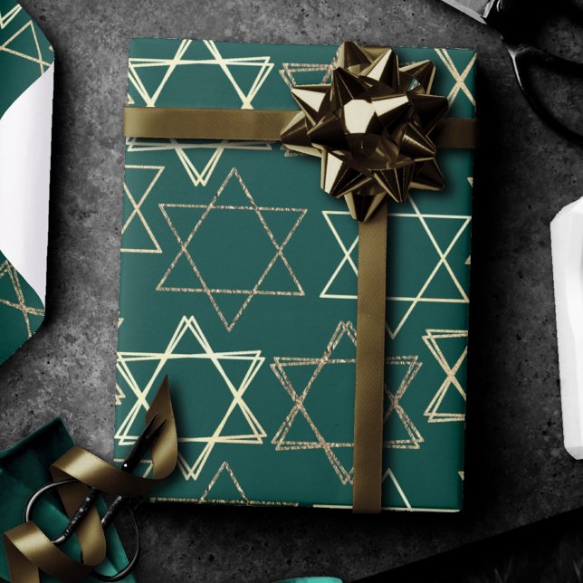 Star of David Pattern | Modern of Gold on Green Wrapping Paper (Creator Uploaded)