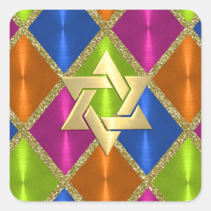 Star of David Pink Blue Green Orange Diamonds Square Sticker