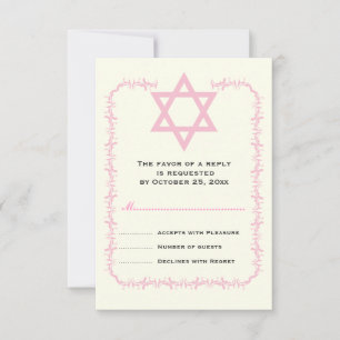 Star of David pink damask border Bat Mitzvah reply RSVP Card