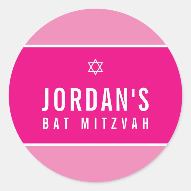 STAR OF DAVID pretty pink bat mitzvah logo Classic Round Sticker (Front)