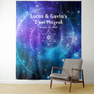 Star of David Purple Blue Galaxy Photo Backdrop Tapestry