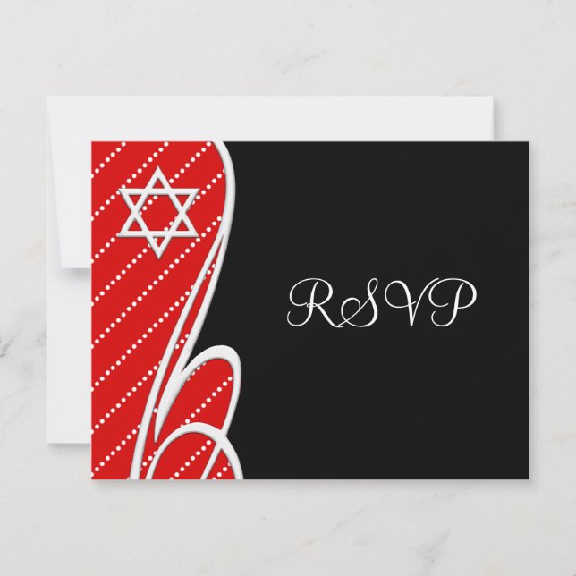 Star of David RSVP Cards Red Dots Black (Front)