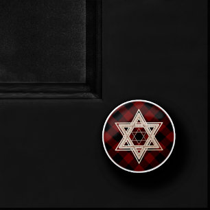 Star of David Rustic Buffalo Red and Black Plaid Ceramic Knob