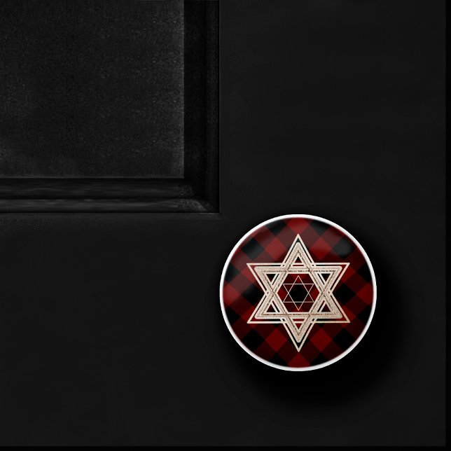 Star of David | Rustic Buffalo Red and Black Plaid Ceramic Knob (Creator Uploaded)
