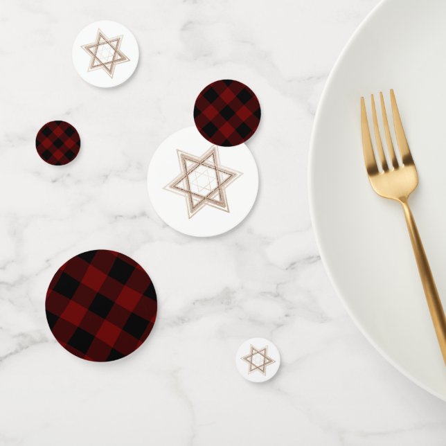 Star of David | Rustic Buffalo Red and Black Plaid Confetti (Group)