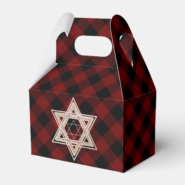 Star of David | Rustic Buffalo Red and Black Plaid Favor Box (Front Side)