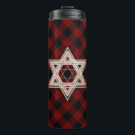 Star of David | Rustic Buffalo Red and Black Plaid Thermal Tumbler<br><div class="desc">Minimal classic gold Bar/Bat Mitzvah and Hanukkah modern Star of David against a rustic red buffalo plaid background creates an elegant,  sophisticated design. For other coordinating colours or matching products,  visit JustFharryn @ Zazzle.com or contact the designer,  c/o Fharryn@yahoo.com  All rights reserved. #zazzlemade #christmasdecor</div>
