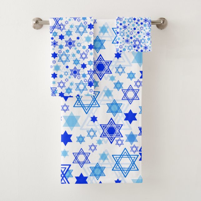 Star of David Shades of Blue Random Pattern Bath Towel Set (Insitu)