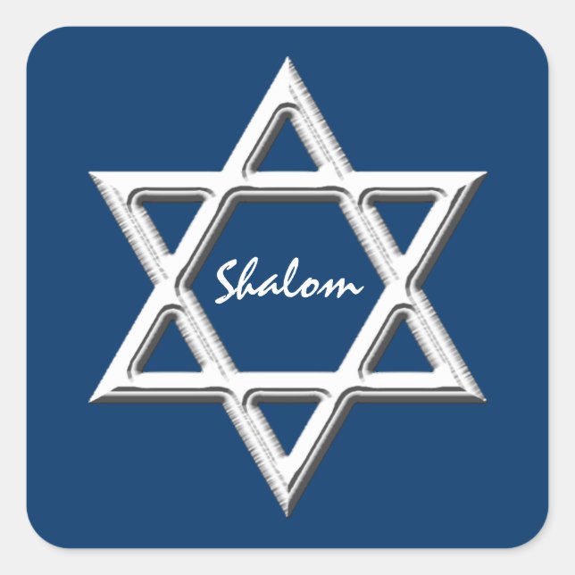 Star of David-Shalom/White on Blue Background Square Sticker (Front)