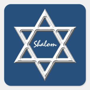 Star of David-Shalom/White on Blue Background Square Sticker