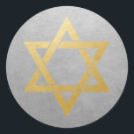 Star of David Silver and Gold Classic Round Sticker<br><div class="desc">Modern and elegant faux gold and silver metal foil effect Star of David sticker you can personalize with text or keep blank for use on your Bar Mitzvah invitation envelopes,  favours,  crafts,  party decorations or for Hanukkah and New Years cards and mailings.</div>