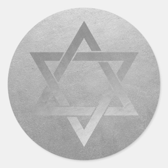 Star of David Silver Grey Modern Metal Look Classic Round Sticker (Front)
