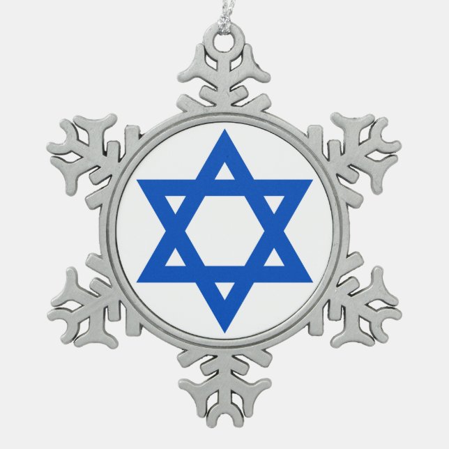 "STAR OF DAVID" SNOWFLAKE PEWTER CHRISTMAS ORNAMENT (Front)
