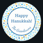 Star of David Snowflakes Gift Tag<br><div class="desc">These fabulous gift tags would look great on all your Hanukkah gifts. They are so festive with their snowflakes and Stars of David in blue and yellow. Trendy yet traditional. And, they are customizable with your family name.</div>