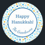 Star of David Snowflakes Gift Tag<br><div class="desc">These fabulous gift tags would look great on all your Hanukkah gifts.  They are so festive with their snowflakes and Stars of David in blue and yellow.  Trendy yet traditional.  And,  they are customizable with your family name.</div>