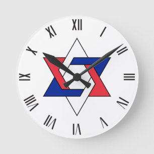 Star of David symbol stylised France three colours Round Clock