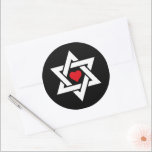 Star of David with Red Heart Classic Round Sticker<br><div class="desc">A cool design based on the Star of David, with interlocking equilateral white triangles and a bright red heart in the centre. Honouring the Jewish community with a message of love in the middle. The background colour is currently set on black but can be changed with the customization tools if...</div>