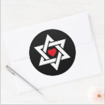 Star of David with Red Heart Classic Round Sticker<br><div class="desc">A cool design based on the Star of David, with interlocking equilateral white triangles and a bright red heart in the centre. Honouring the Jewish community with a message of love in the middle. The background colour is currently set on black but can be changed with the customization tools if...</div>
