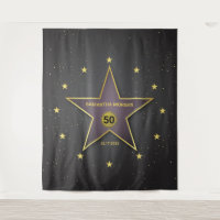 Star of Fame Birthday Backdrop Banner Gold Balck